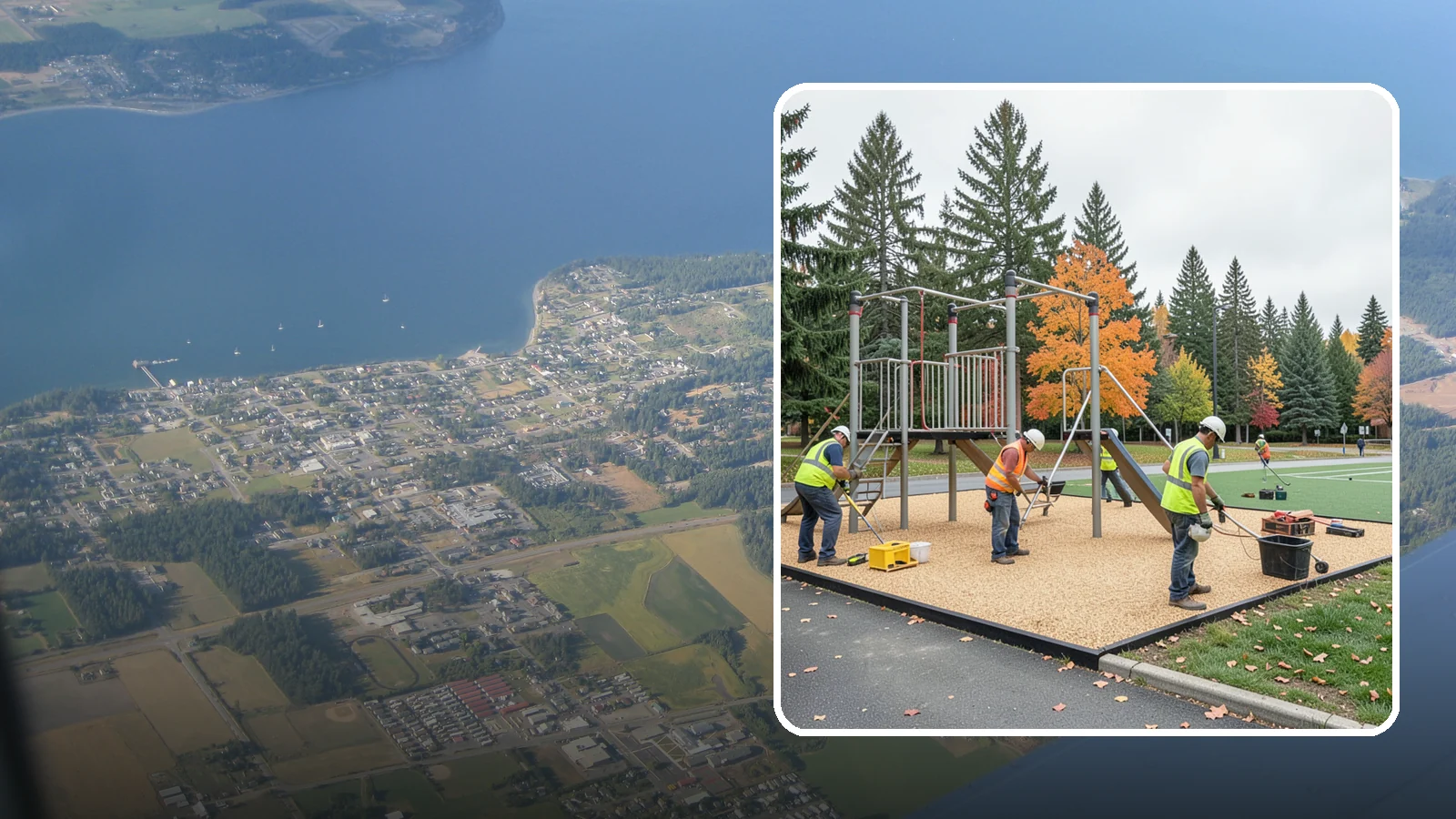 Engineered Wood Fiber Surfacing in Coupeville, Island County, WA - Installation of engineered wood fiber surfacing meeting accessibility and impact-attenuation standards at economical cost.