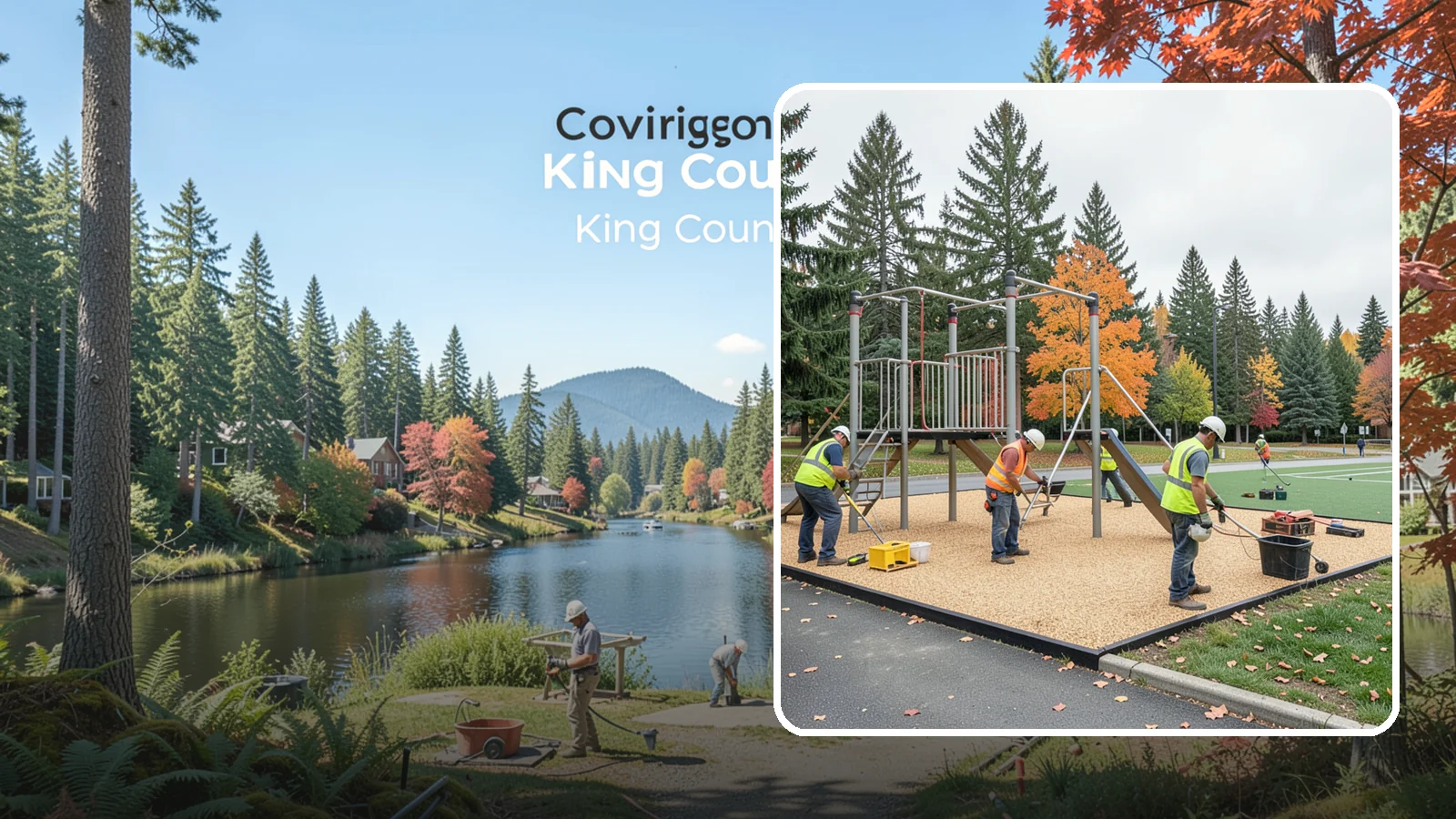 Engineered Wood Fiber Surfacing in Covington, King County, WA - Installation of engineered wood fiber surfacing meeting accessibility and impact-attenuation standards at economical cost.