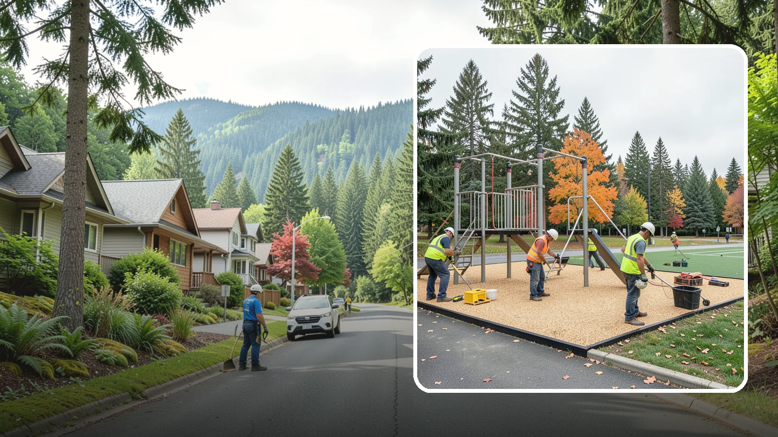 Engineered Wood Fiber Surfacing in Darrington, Snohomish County, WA - Installation of engineered wood fiber surfacing meeting accessibility and impact-attenuation standards at economical cost.