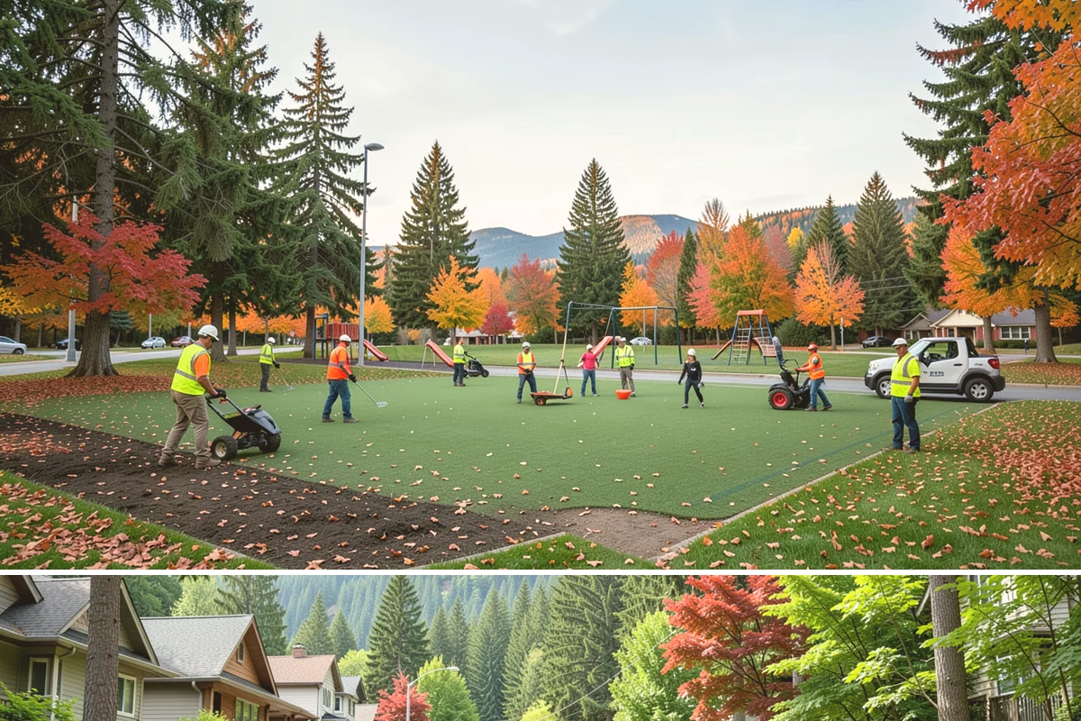 Engineered Wood Fiber Surfacing in Darrington, Snohomish County, WA - Wood fiber can be installed in most conditions, but drier weather aids grading, drainage work, and initial compaction.