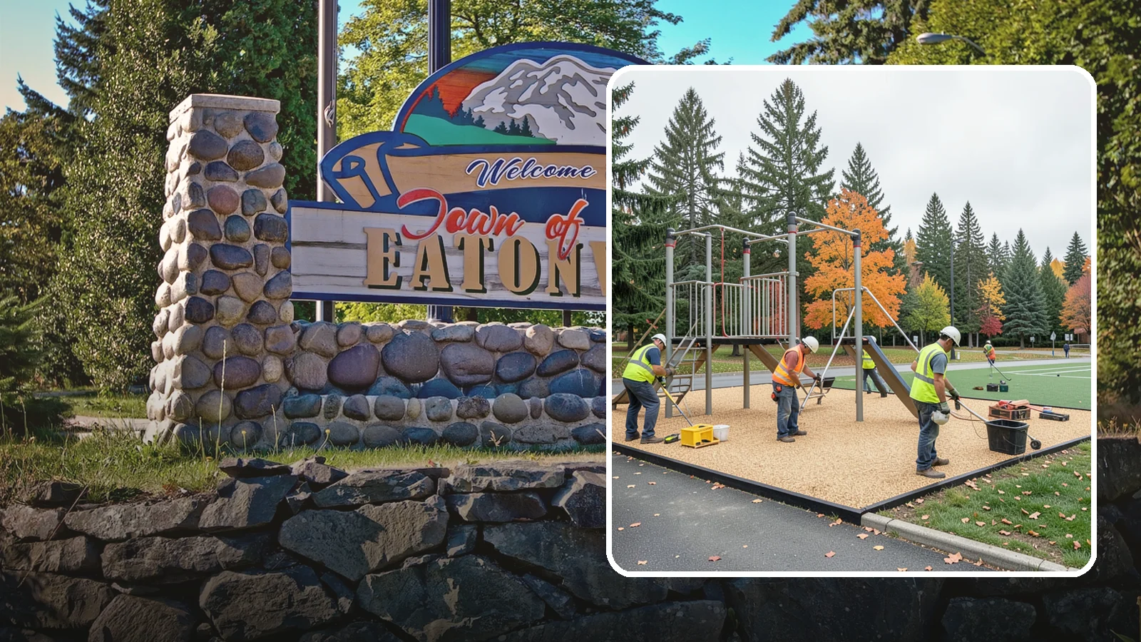 Engineered Wood Fiber Surfacing in Eatonville, Pierce County, WA - Installation of engineered wood fiber surfacing meeting accessibility and impact-attenuation standards at economical cost.