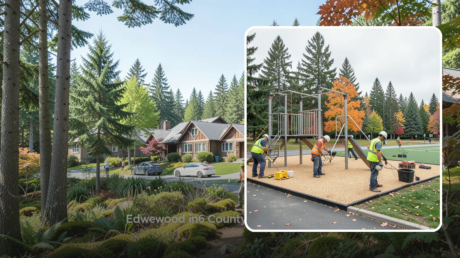 Engineered Wood Fiber Surfacing in Edgewood, Pierce County, WA - Installation of engineered wood fiber surfacing meeting accessibility and impact-attenuation standards at economical cost.