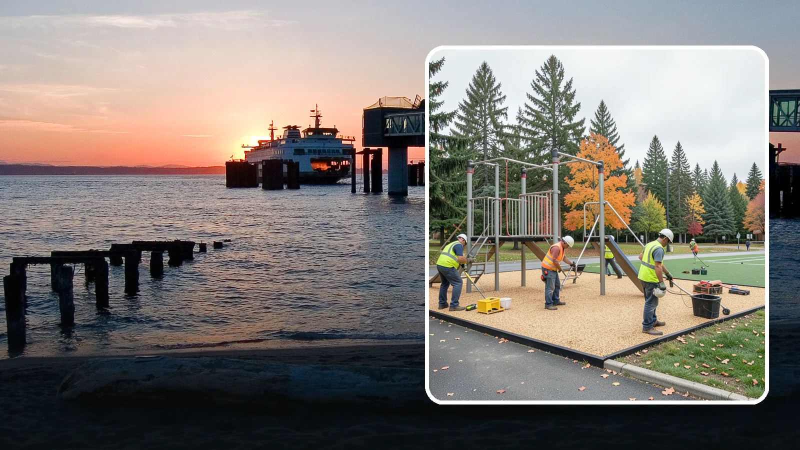 Engineered Wood Fiber Surfacing in Edmonds, Snohomish County, WA - Installation of engineered wood fiber surfacing meeting accessibility and impact-attenuation standards at economical cost.