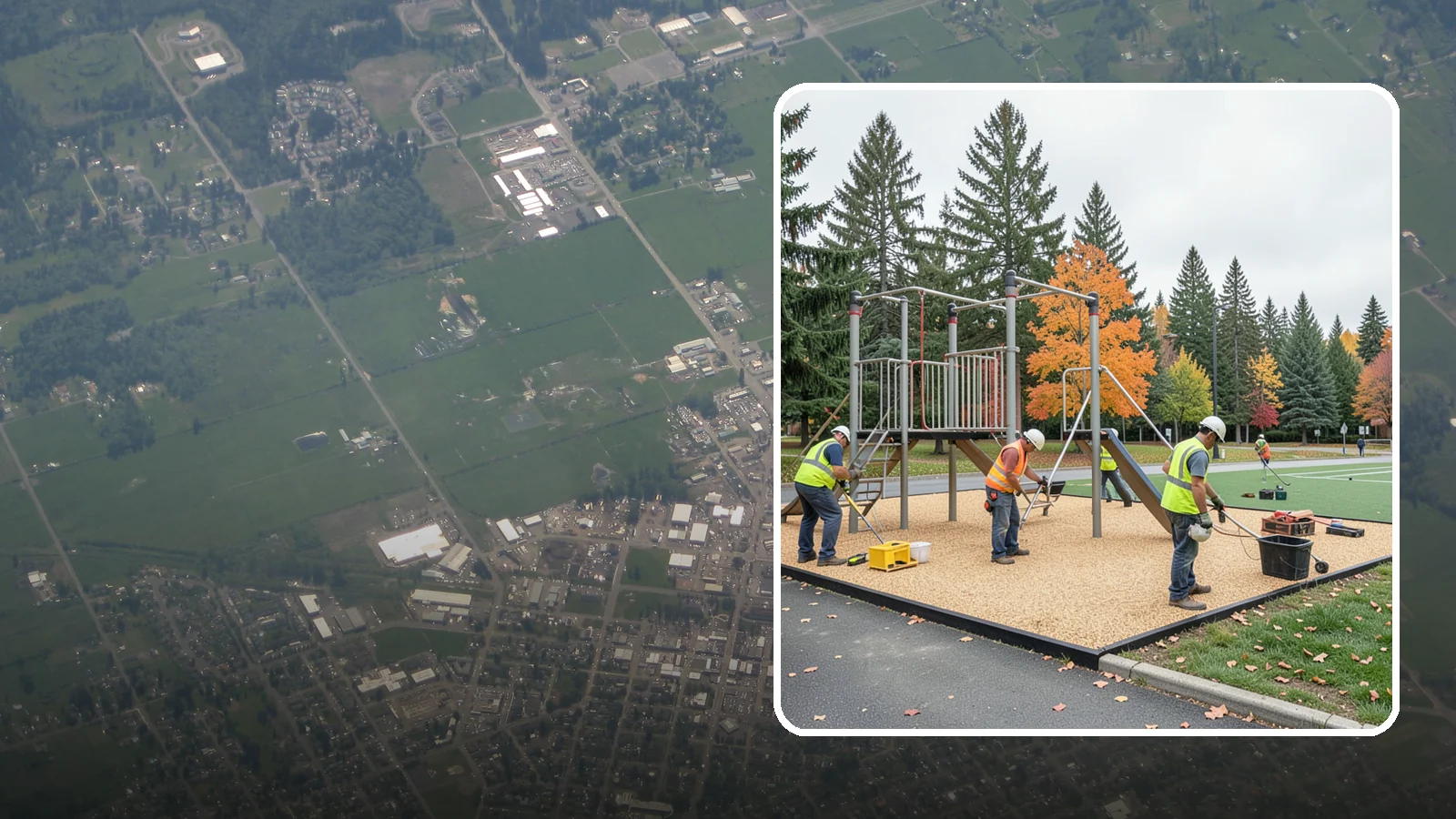 Engineered Wood Fiber Surfacing in Enumclaw, King County, WA - Installation of engineered wood fiber surfacing meeting accessibility and impact-attenuation standards at economical cost.