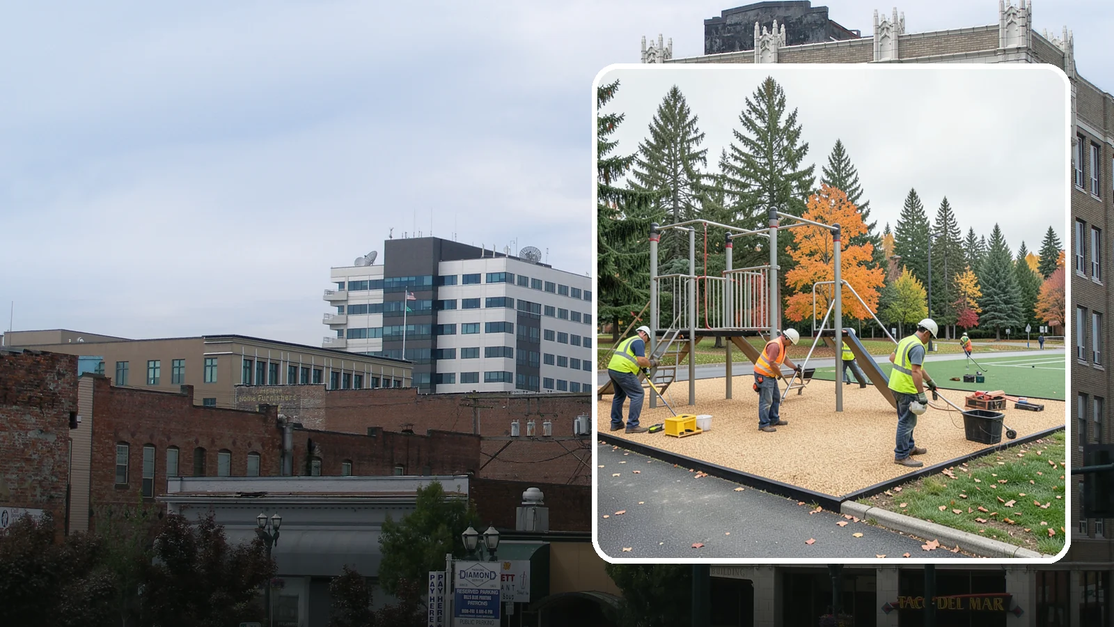 Engineered Wood Fiber Surfacing in Everett, Snohomish County, WA - Installation of engineered wood fiber surfacing meeting accessibility and impact-attenuation standards at economical cost.