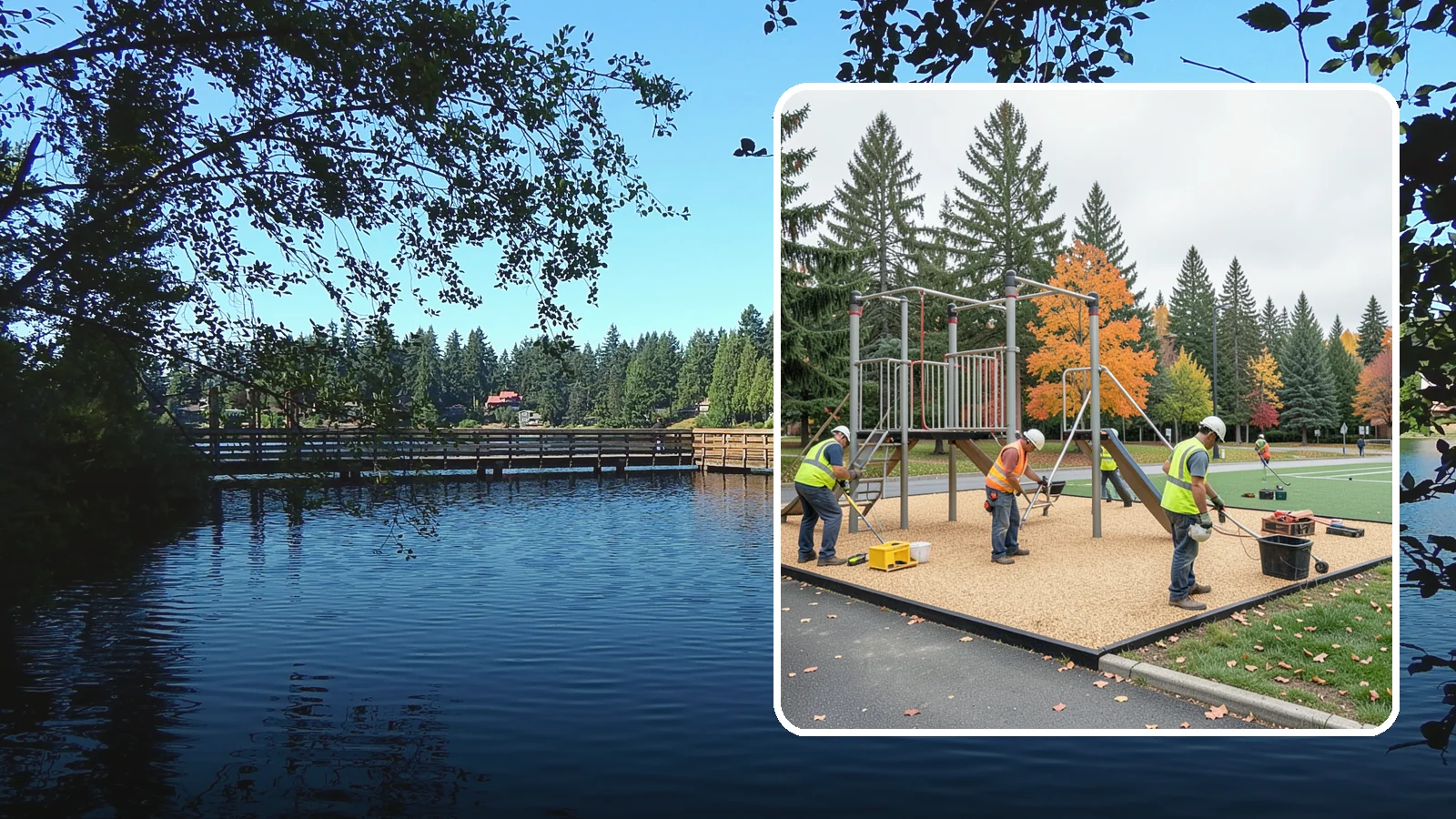 Engineered Wood Fiber Surfacing in Federal Way, King County, WA - Installation of engineered wood fiber surfacing meeting accessibility and impact-attenuation standards at economical cost.