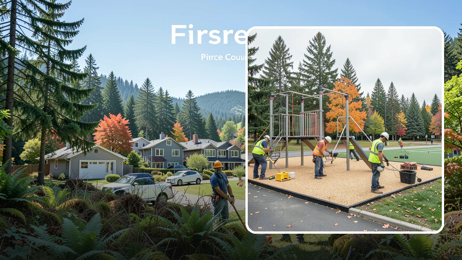 Engineered Wood Fiber Surfacing in Fircrest, Pierce County, WA - Installation of engineered wood fiber surfacing meeting accessibility and impact-attenuation standards at economical cost.