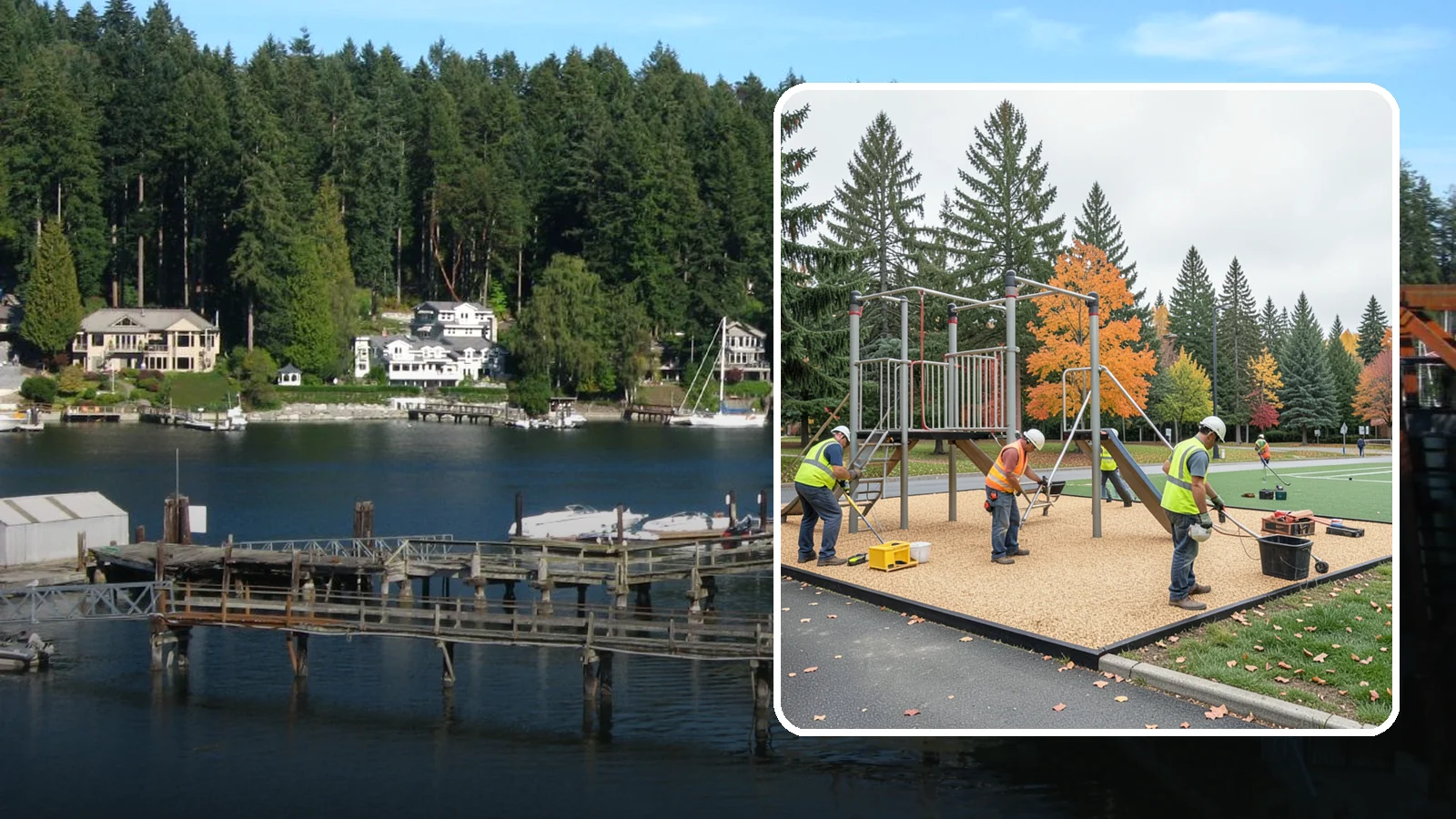 Engineered Wood Fiber Surfacing in Gig Harbor, Pierce County, WA - Installation of engineered wood fiber surfacing meeting accessibility and impact-attenuation standards at economical cost.