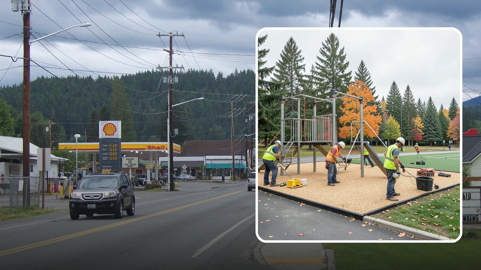 Engineered Wood Fiber Surfacing in Granite Falls, Snohomish County, WA - Installation of engineered wood fiber surfacing meeting accessibility and impact-attenuation standards at economical cost.