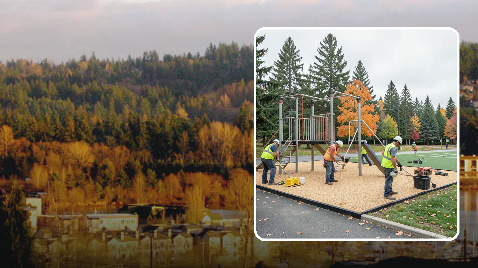 Engineered Wood Fiber Surfacing in Kenmore, King County, WA - Installation of engineered wood fiber surfacing meeting accessibility and impact-attenuation standards at economical cost.