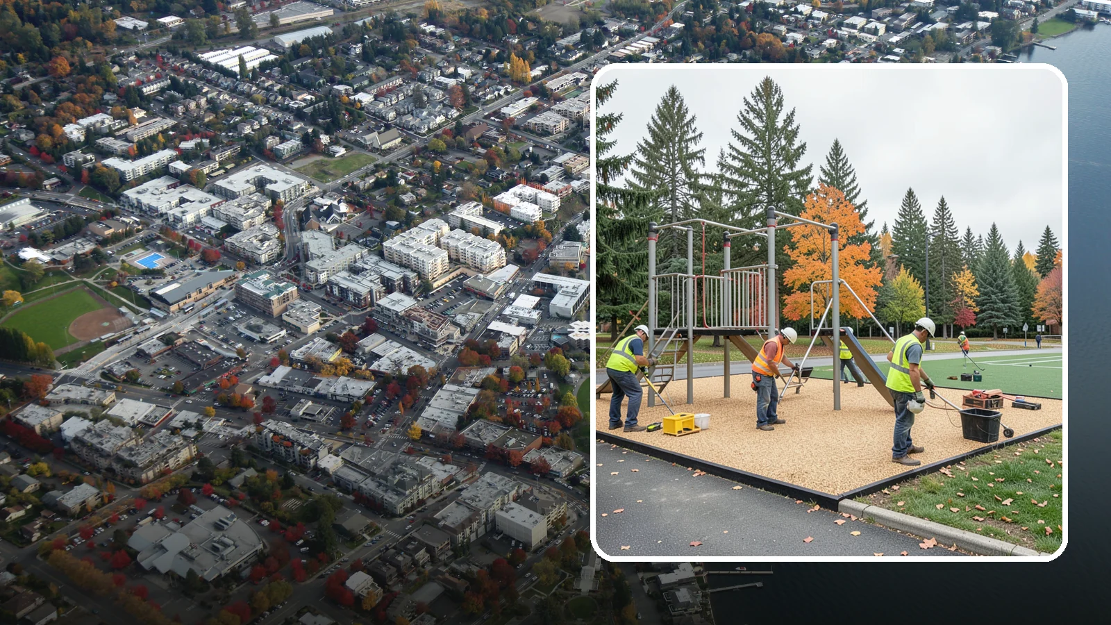 Engineered Wood Fiber Surfacing in Kirkland, King County, WA - Installation of engineered wood fiber surfacing meeting accessibility and impact-attenuation standards at economical cost.