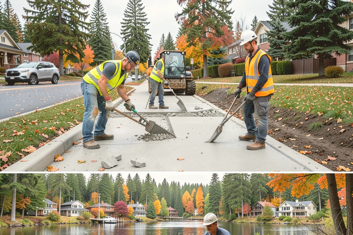 Engineered Wood Fiber Surfacing in La Conner, Skagit County, WA - Wood fiber can be installed in most conditions, but drier weather aids grading, drainage work, and initial compaction.