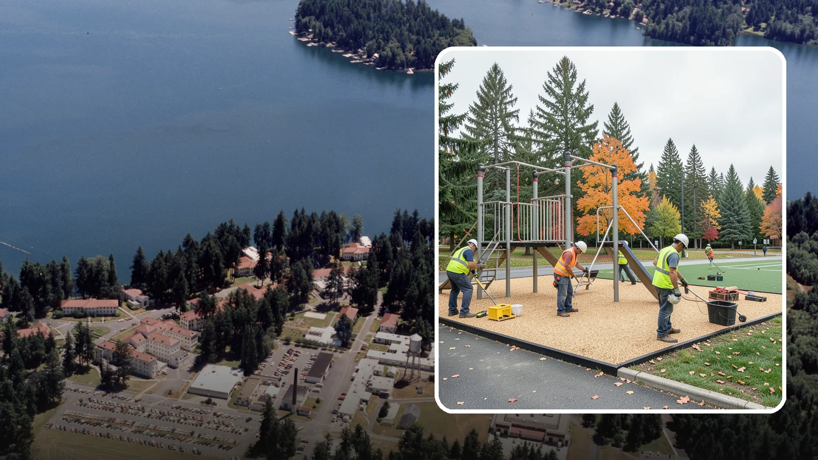 Engineered Wood Fiber Surfacing in Lakewood, Pierce County, WA - Installation of engineered wood fiber surfacing meeting accessibility and impact-attenuation standards at economical cost.