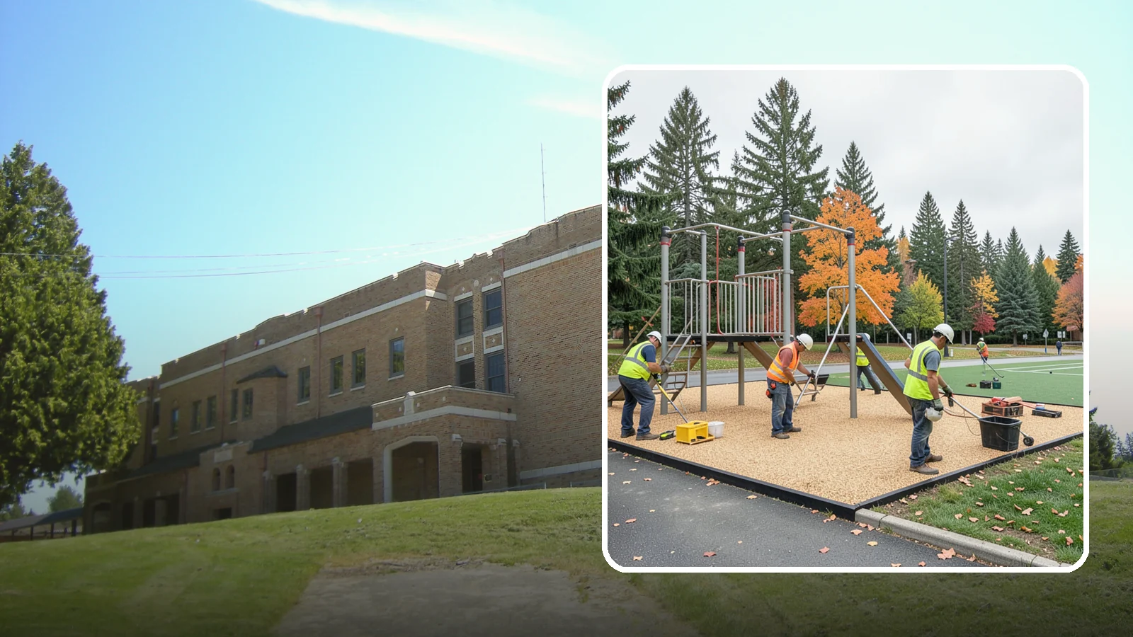 Engineered Wood Fiber Surfacing in Maple Valley, King County, WA - Installation of engineered wood fiber surfacing meeting accessibility and impact-attenuation standards at economical cost.