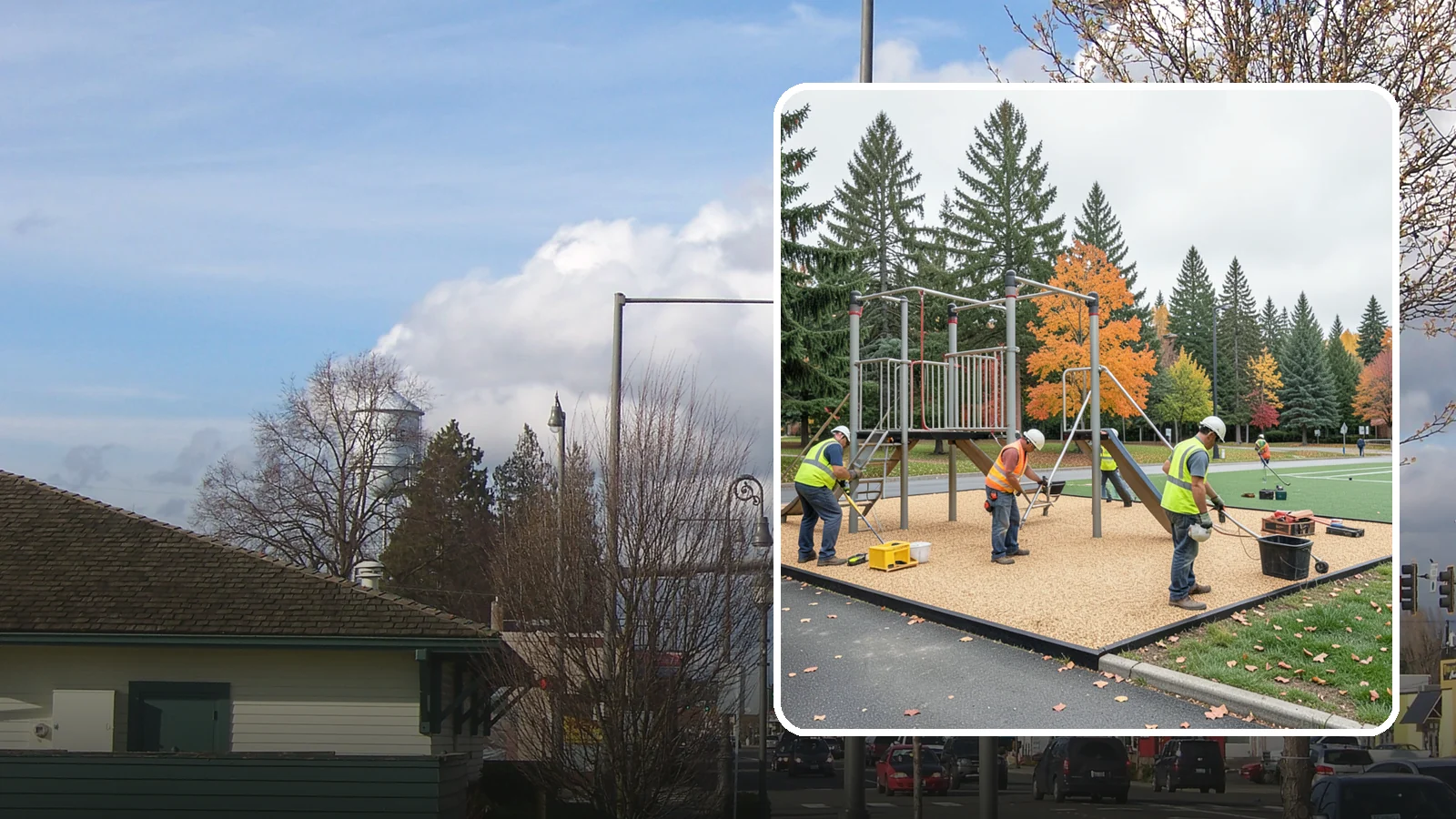 Engineered Wood Fiber Surfacing in Marysville, Snohomish County, WA - Installation of engineered wood fiber surfacing meeting accessibility and impact-attenuation standards at economical cost.