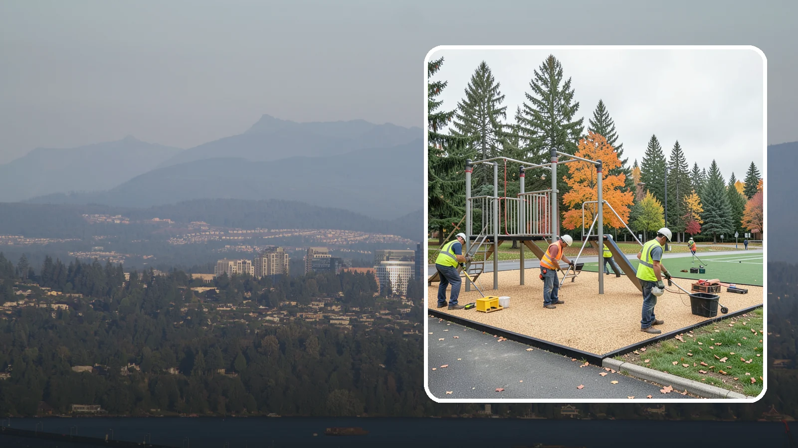 Engineered Wood Fiber Surfacing in Medina, King County, WA - Installation of engineered wood fiber surfacing meeting accessibility and impact-attenuation standards at economical cost.