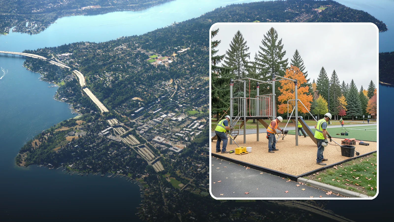 Engineered Wood Fiber Surfacing in Mercer Island, King County, WA - Installation of engineered wood fiber surfacing meeting accessibility and impact-attenuation standards at economical cost.