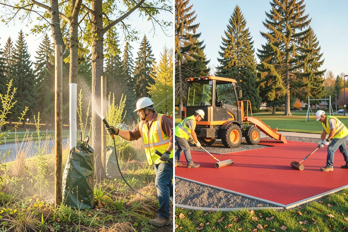 Engineered Wood Fiber Surfacing in Mill Creek, Snohomish County, WA - Install sub-base, drainage, and edge containment
