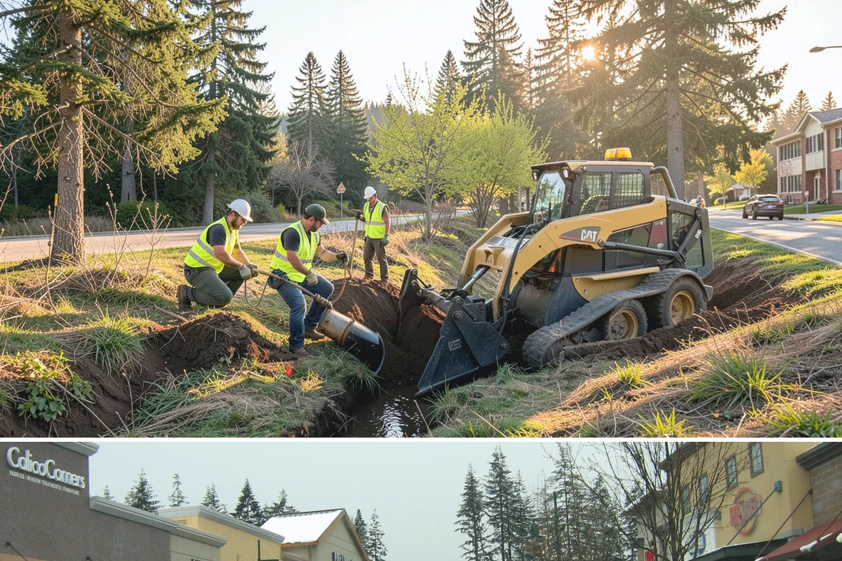 Engineered Wood Fiber Surfacing in Mill Creek, Snohomish County, WA - Wood fiber can be installed in most conditions, but drier weather aids grading, drainage work, and initial compaction.