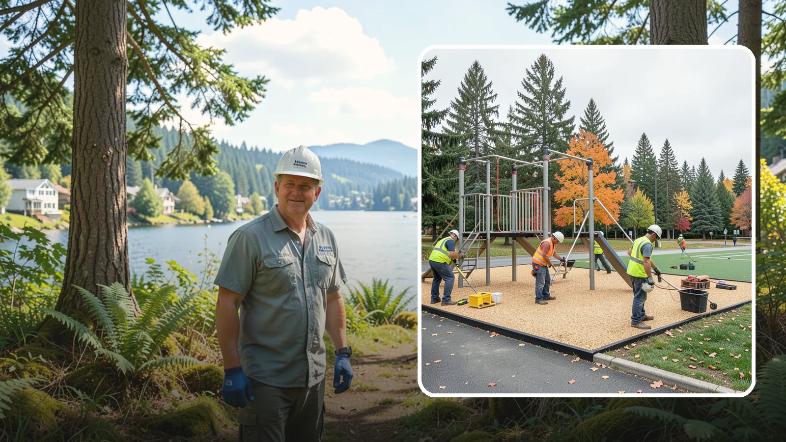 Engineered Wood Fiber Surfacing in Milton, King County, WA - Installation of engineered wood fiber surfacing meeting accessibility and impact-attenuation standards at economical cost.