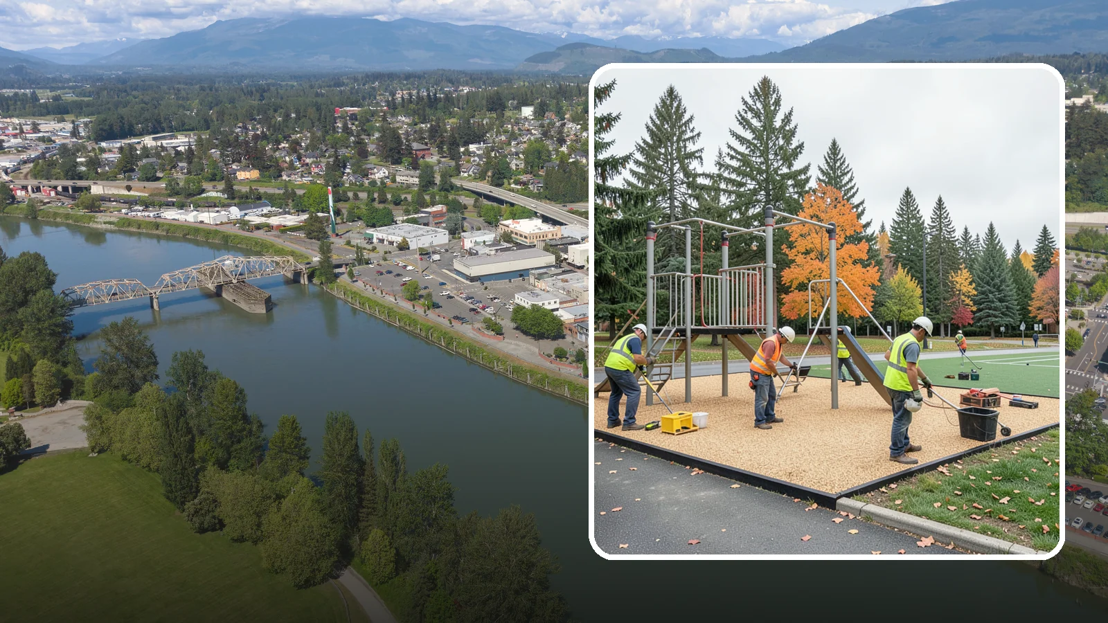 Engineered Wood Fiber Surfacing in Mount Vernon, Skagit County, WA - Installation of engineered wood fiber surfacing meeting accessibility and impact-attenuation standards at economical cost.