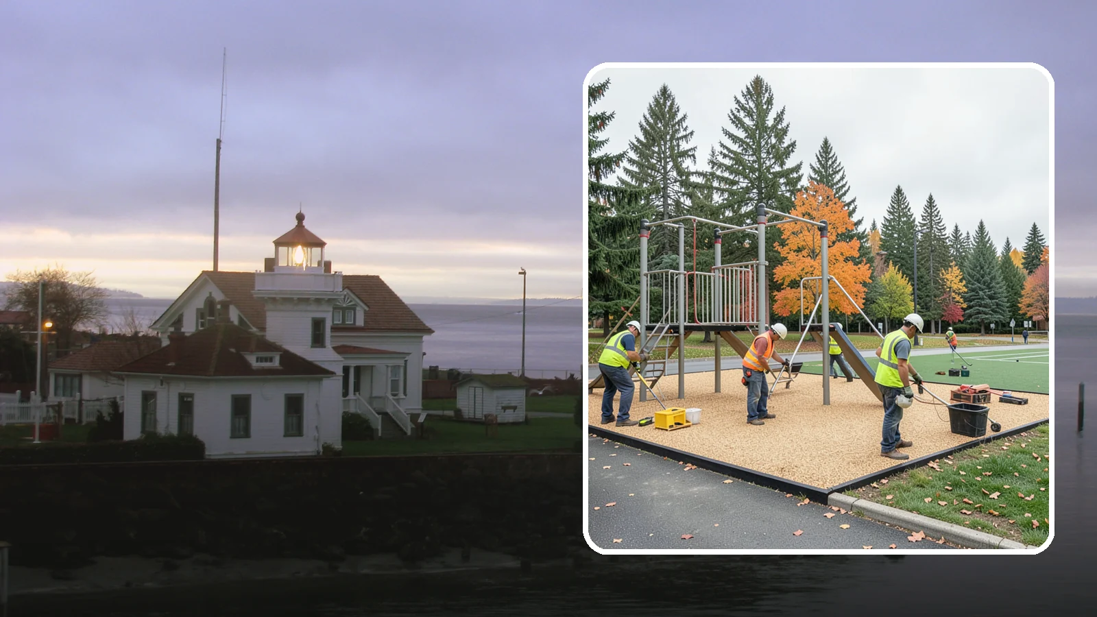 Engineered Wood Fiber Surfacing in Mukilteo, Snohomish County, WA - Installation of engineered wood fiber surfacing meeting accessibility and impact-attenuation standards at economical cost.