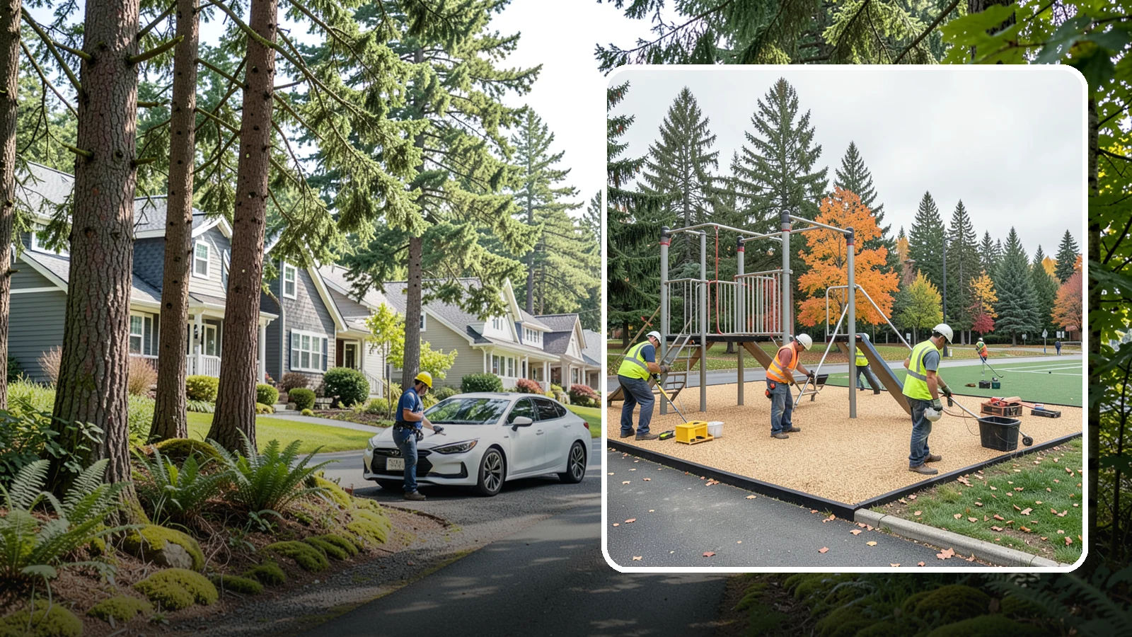 Engineered Wood Fiber Surfacing in Normandy Park, King County, WA - Installation of engineered wood fiber surfacing meeting accessibility and impact-attenuation standards at economical cost.