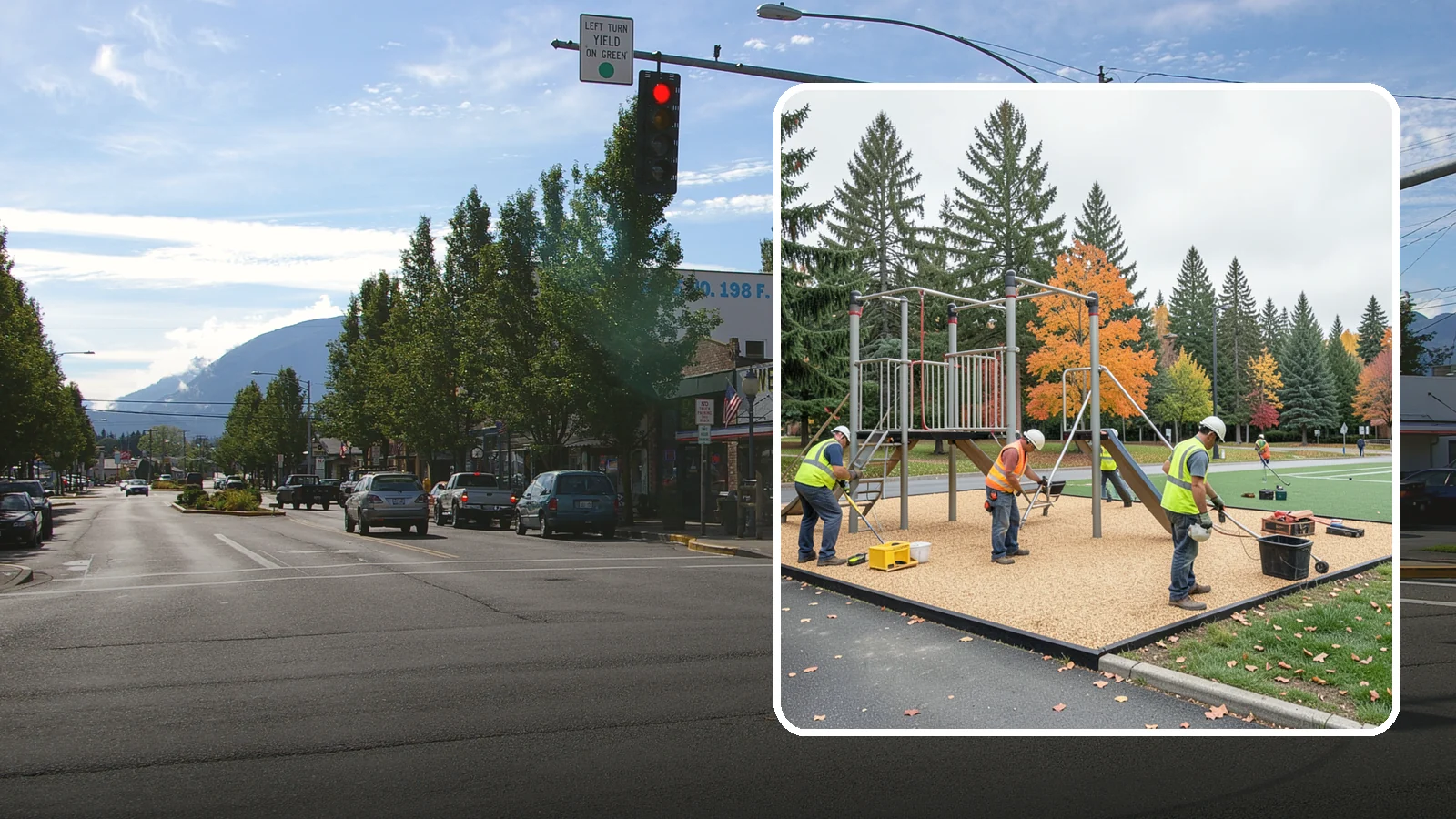 Engineered Wood Fiber Surfacing in North Bend, King County, WA - Installation of engineered wood fiber surfacing meeting accessibility and impact-attenuation standards at economical cost.