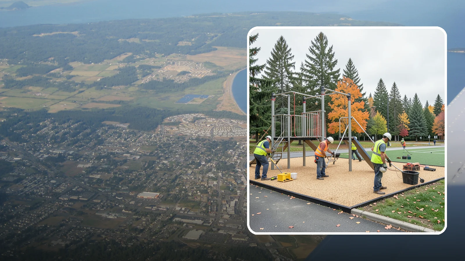 Engineered Wood Fiber Surfacing in Oak Harbor, Island County, WA - Installation of engineered wood fiber surfacing meeting accessibility and impact-attenuation standards at economical cost.