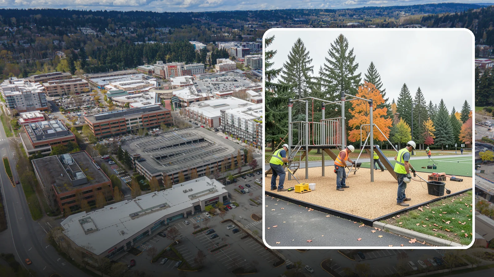 Engineered Wood Fiber Surfacing in Redmond, King County, WA - Installation of engineered wood fiber surfacing meeting accessibility and impact-attenuation standards at economical cost.