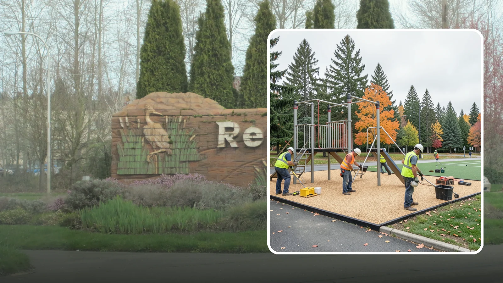 Engineered Wood Fiber Surfacing in Renton, King County, WA - Installation of engineered wood fiber surfacing meeting accessibility and impact-attenuation standards at economical cost.