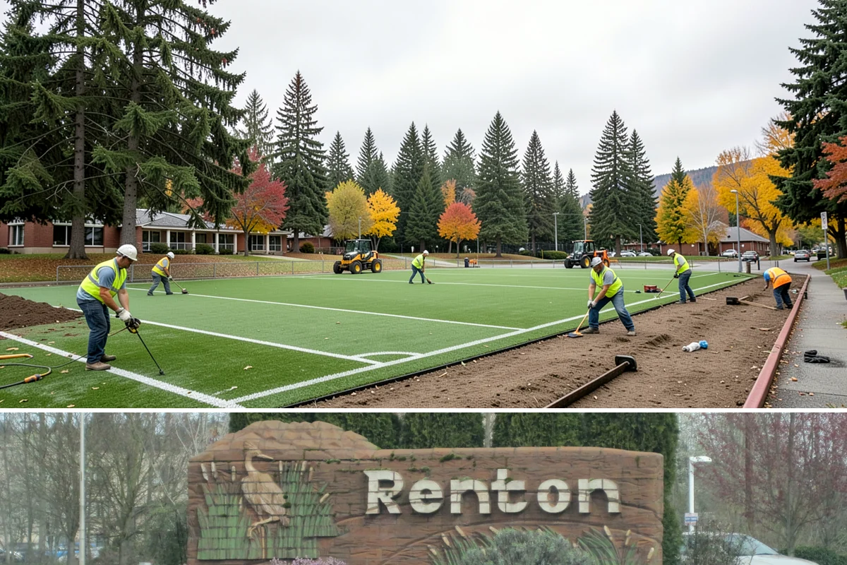 Engineered Wood Fiber Surfacing in Renton, King County, WA - Wood fiber can be installed in most conditions, but drier weather aids grading, drainage work, and initial compaction.