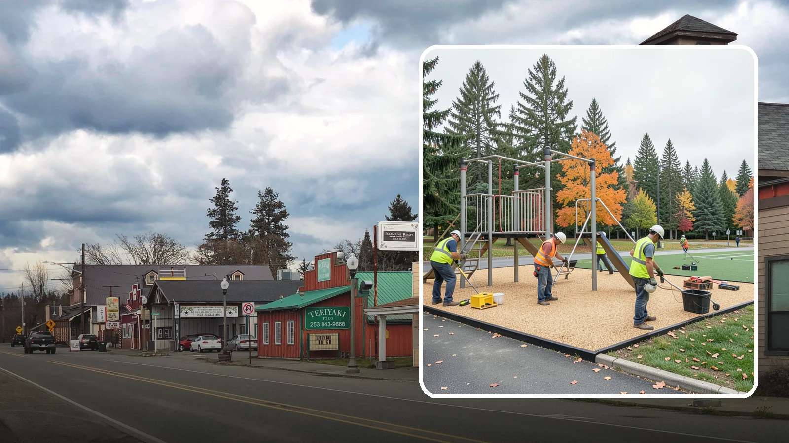 Engineered Wood Fiber Surfacing in Roy, Pierce County, WA - Installation of engineered wood fiber surfacing meeting accessibility and impact-attenuation standards at economical cost.