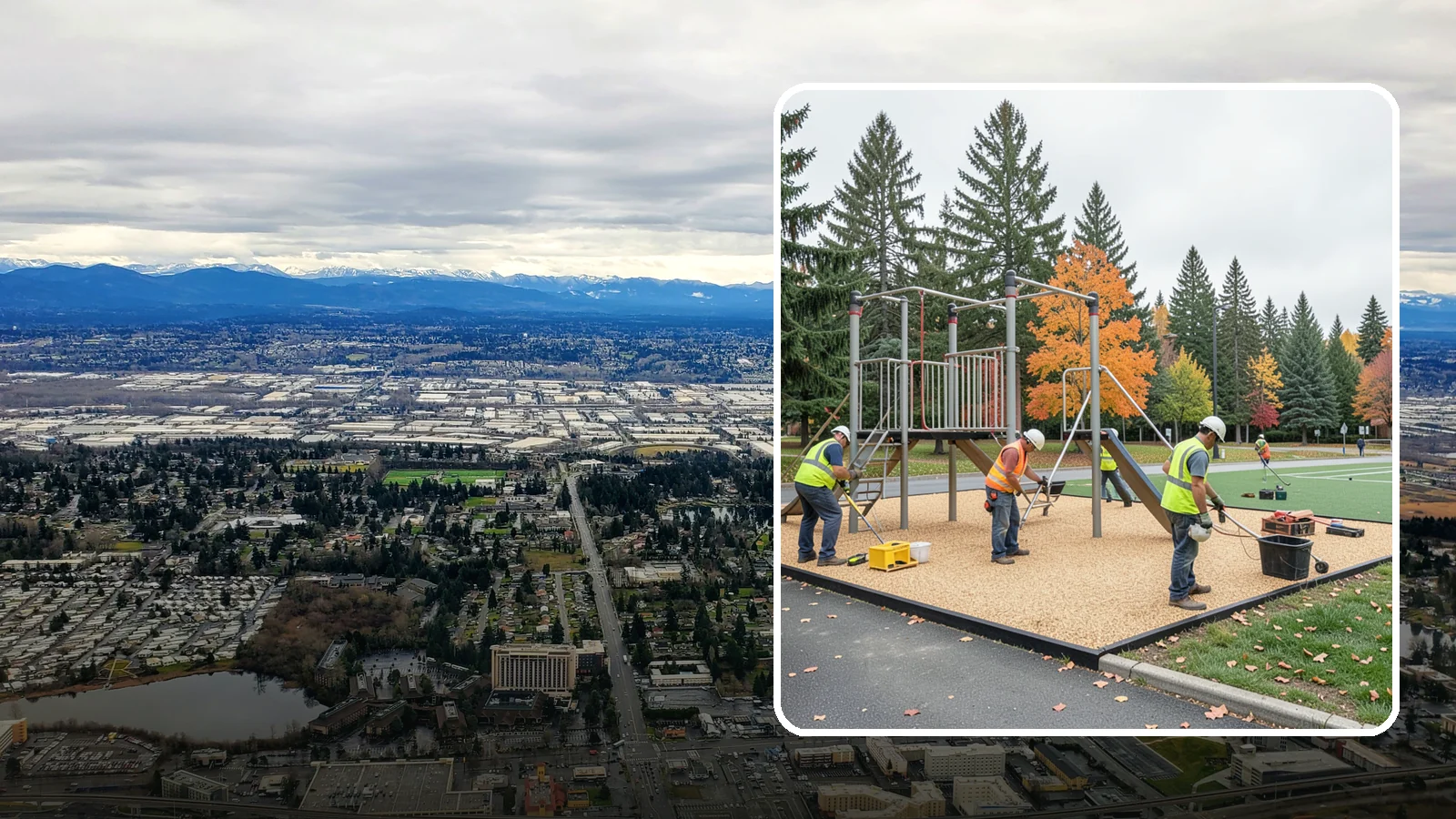 Engineered Wood Fiber Surfacing in SeaTac, King County, WA - Installation of engineered wood fiber surfacing meeting accessibility and impact-attenuation standards at economical cost.