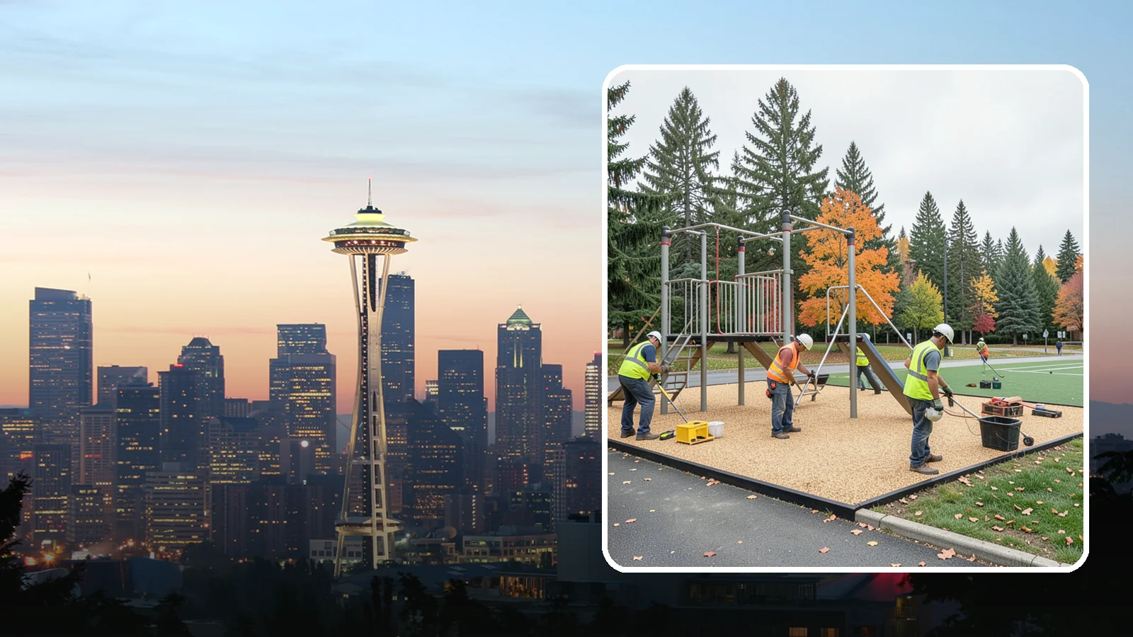 Engineered Wood Fiber Surfacing in Seattle, King County, WA - Installation of engineered wood fiber surfacing meeting accessibility and impact-attenuation standards at economical cost.