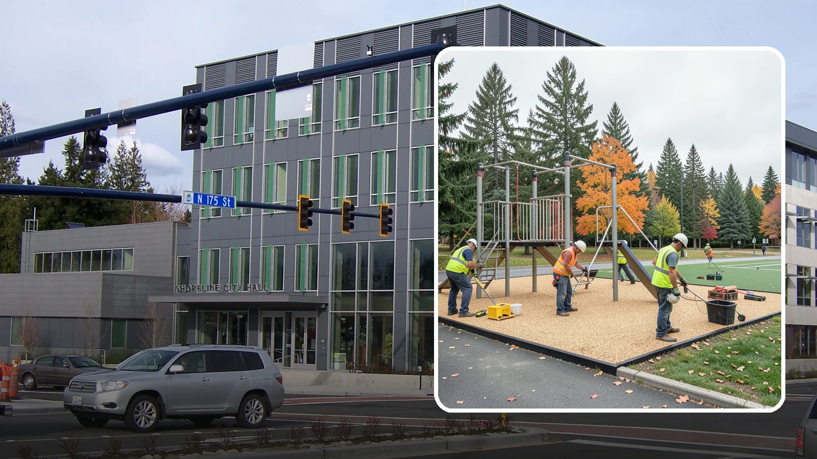 Engineered Wood Fiber Surfacing in Shoreline, King County, WA - Installation of engineered wood fiber surfacing meeting accessibility and impact-attenuation standards at economical cost.