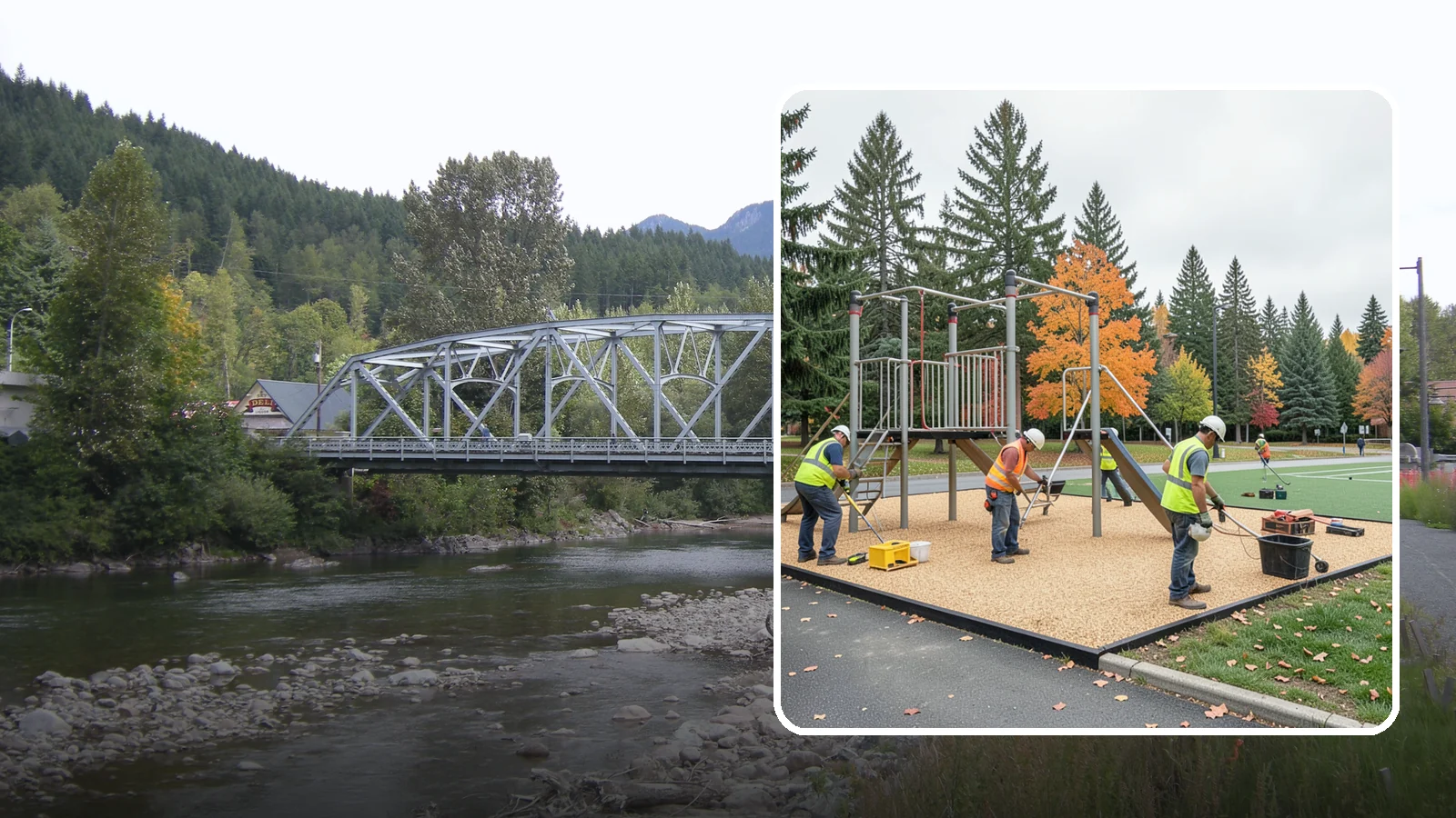 Engineered Wood Fiber Surfacing in Skykomish, King County, WA - Installation of engineered wood fiber surfacing meeting accessibility and impact-attenuation standards at economical cost.