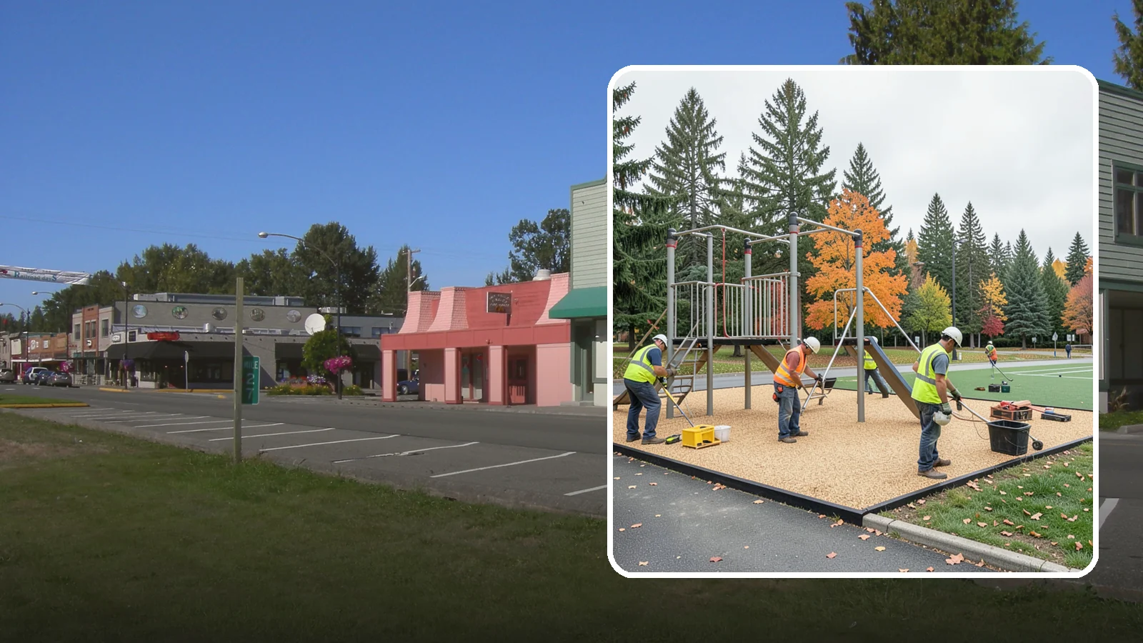 Engineered Wood Fiber Surfacing in Snoqualmie, King County, WA - Installation of engineered wood fiber surfacing meeting accessibility and impact-attenuation standards at economical cost.