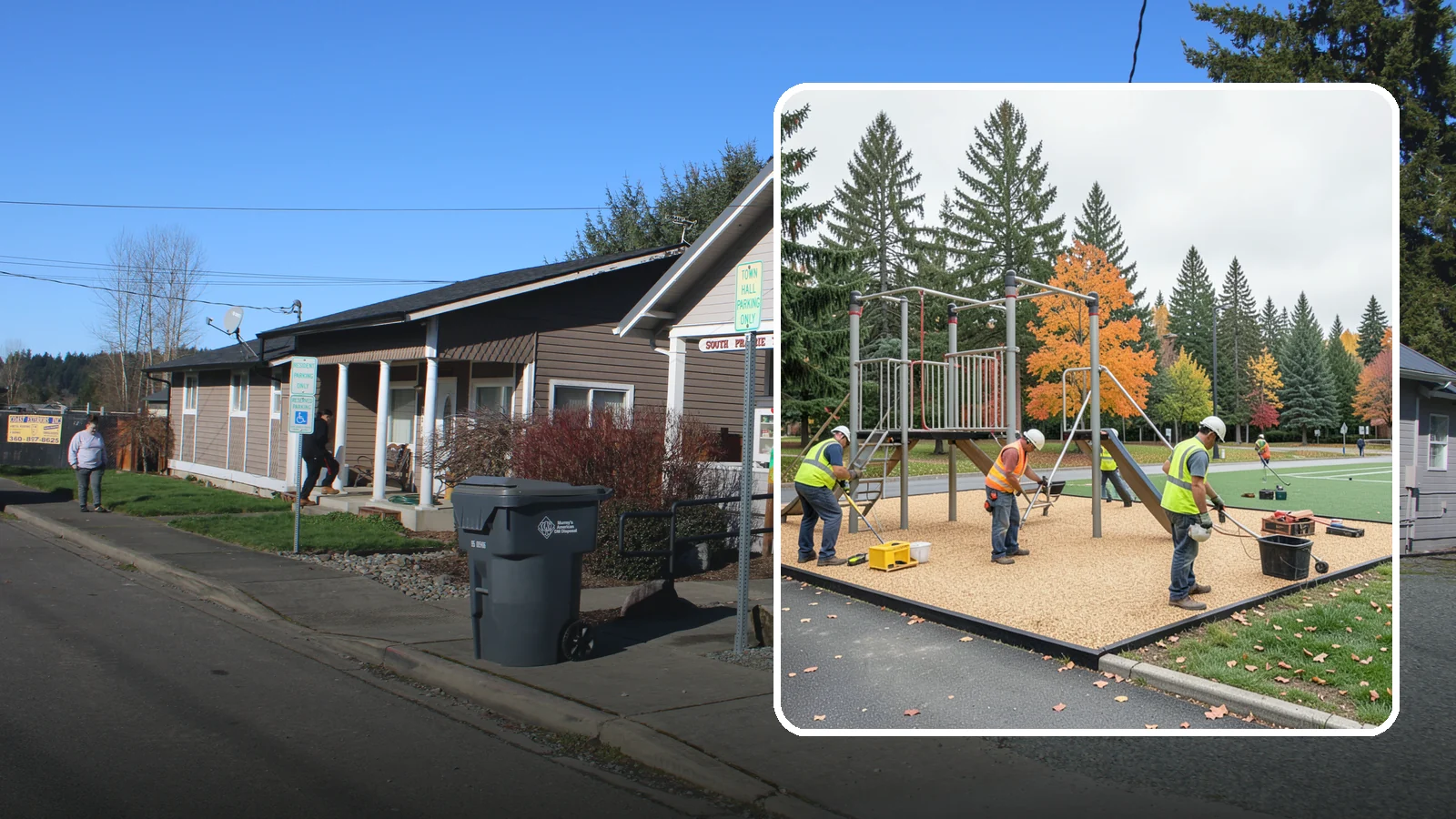Engineered Wood Fiber Surfacing in South Prairie, Pierce County, WA - Installation of engineered wood fiber surfacing meeting accessibility and impact-attenuation standards at economical cost.