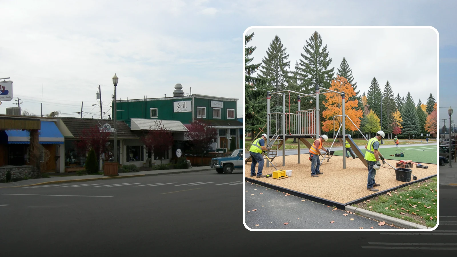 Engineered Wood Fiber Surfacing in Stanwood, Snohomish County, WA - Installation of engineered wood fiber surfacing meeting accessibility and impact-attenuation standards at economical cost.