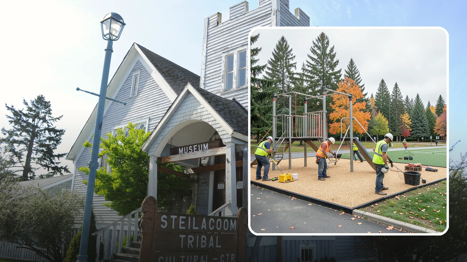Engineered Wood Fiber Surfacing in Steilacoom, Pierce County, WA - Installation of engineered wood fiber surfacing meeting accessibility and impact-attenuation standards at economical cost.