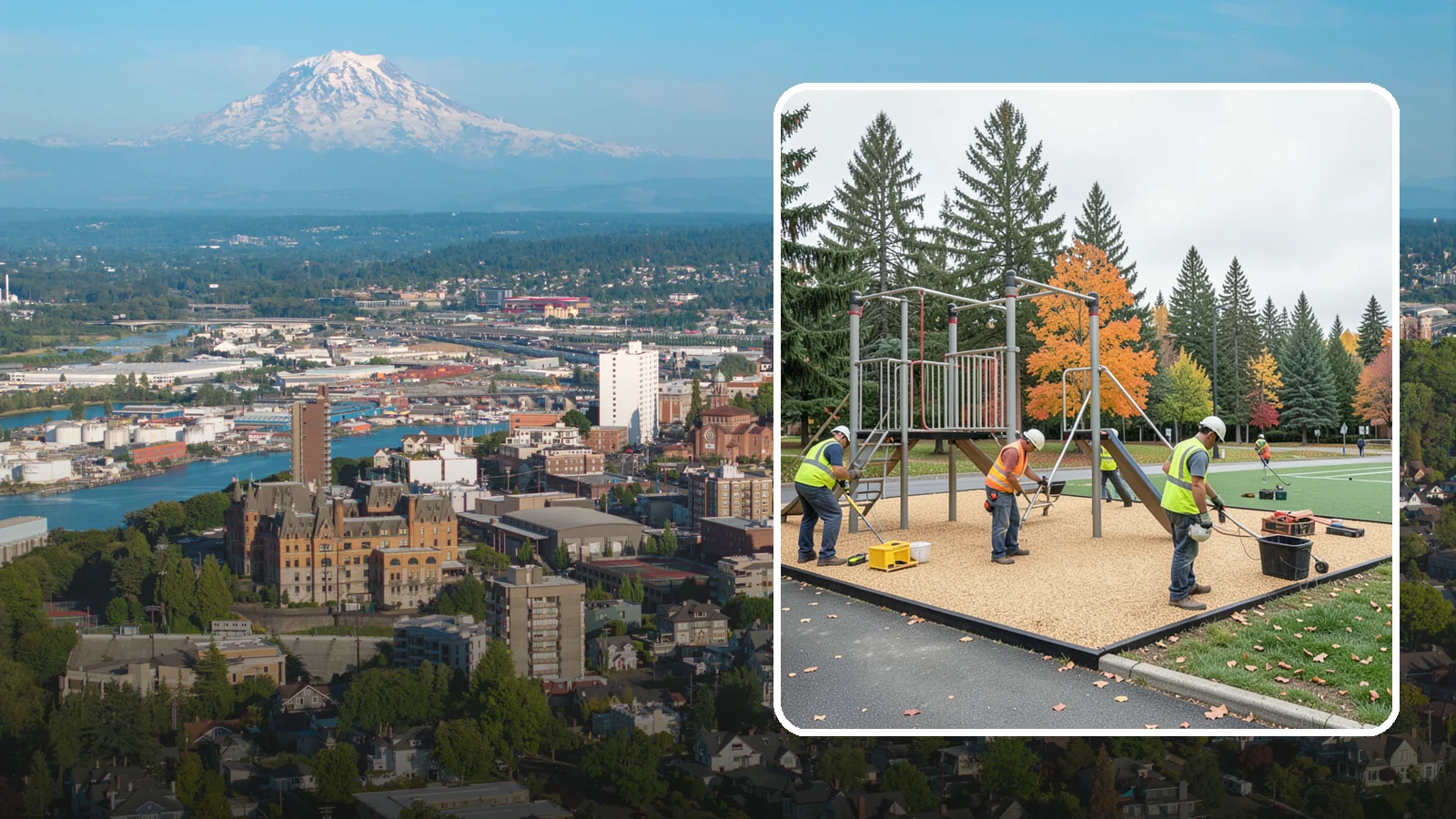 Engineered Wood Fiber Surfacing in Tacoma, Pierce County, WA - Installation of engineered wood fiber surfacing meeting accessibility and impact-attenuation standards at economical cost.