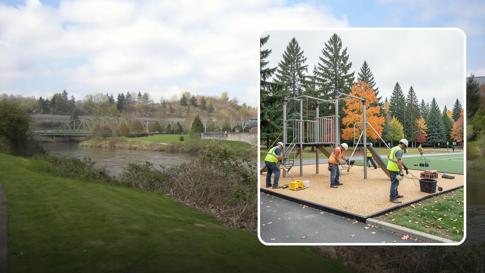 Engineered Wood Fiber Surfacing in Tukwila, King County, WA - Installation of engineered wood fiber surfacing meeting accessibility and impact-attenuation standards at economical cost.