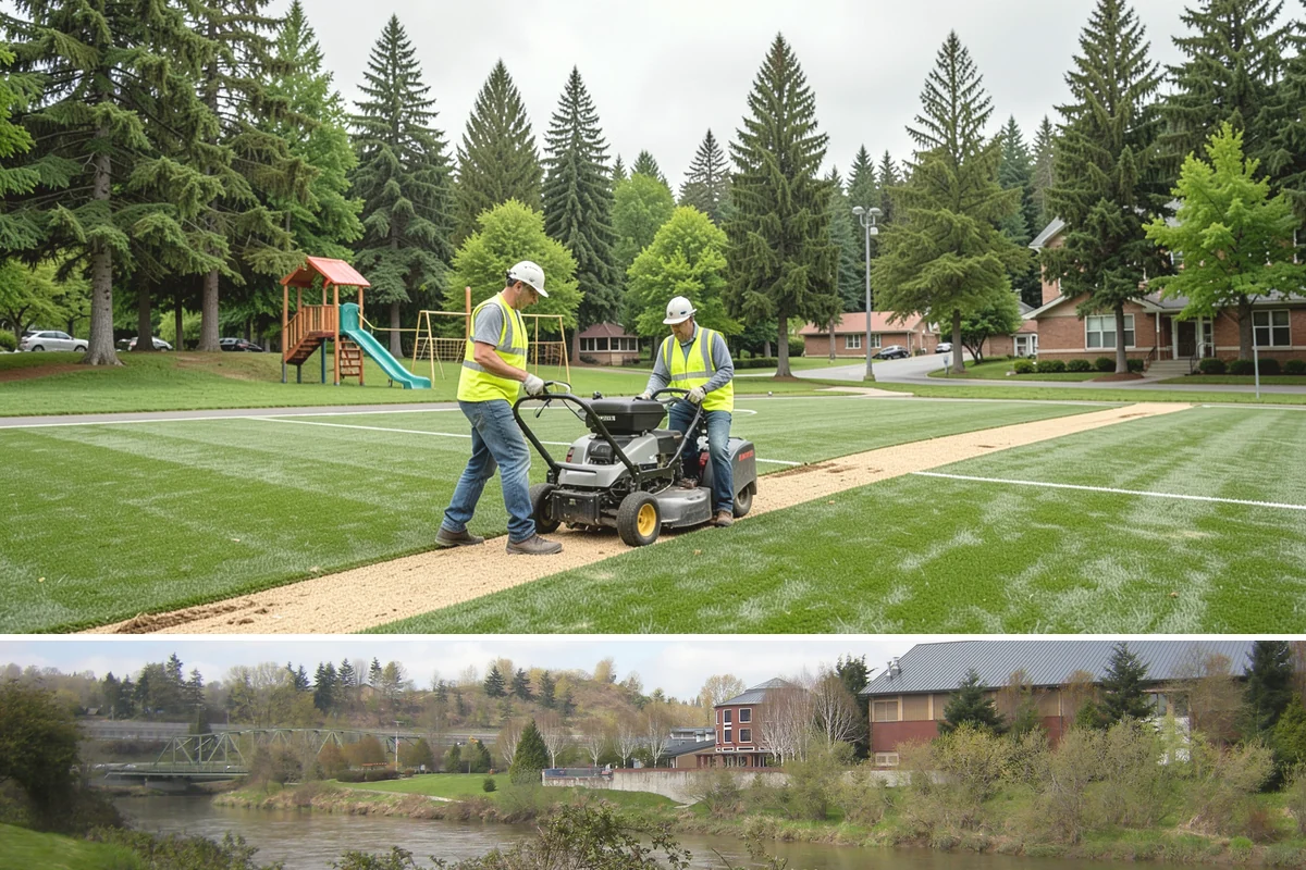 Engineered Wood Fiber Surfacing in Tukwila, King County, WA - Wood fiber can be installed in most conditions, but drier weather aids grading, drainage work, and initial compaction.