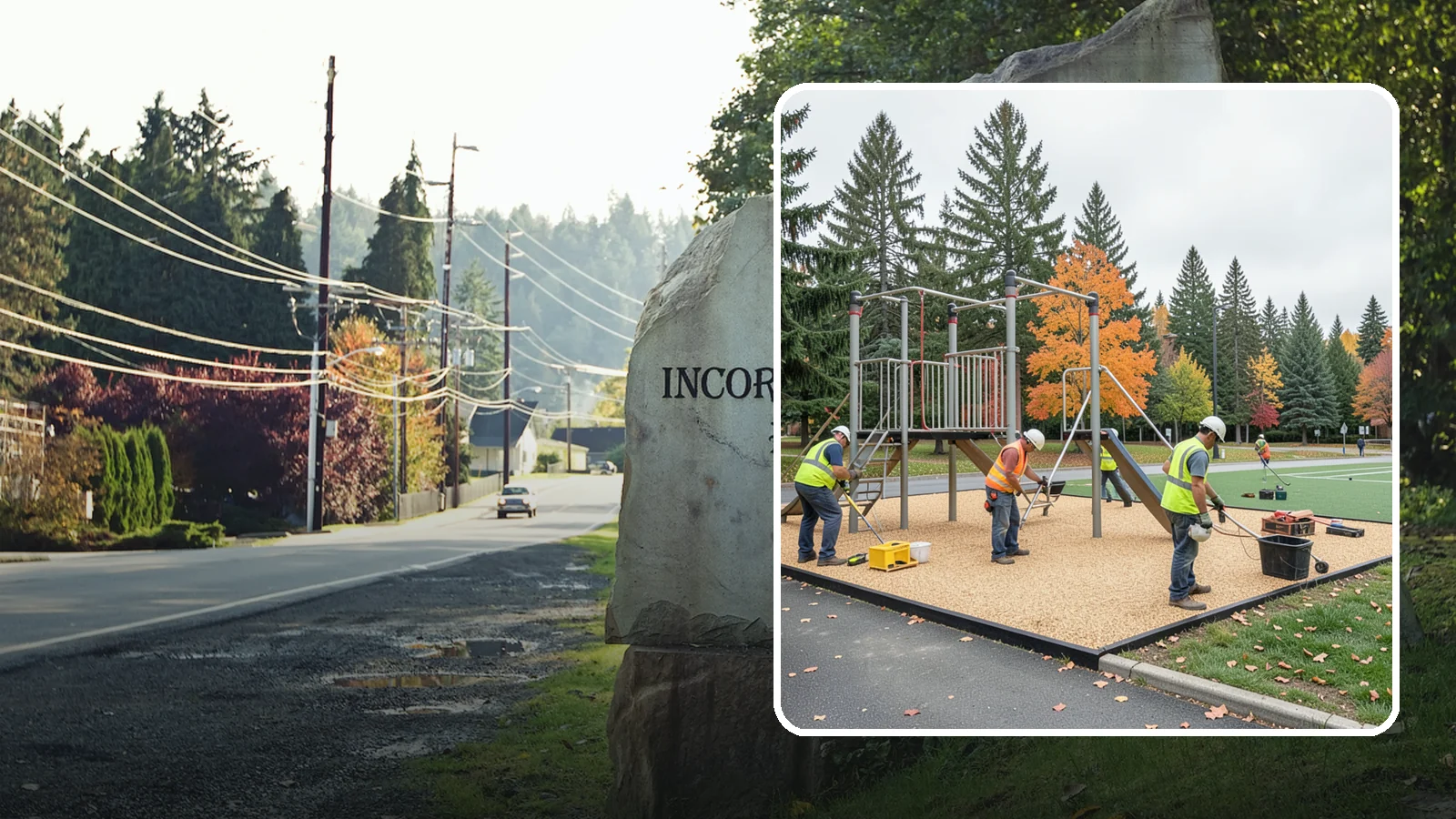 Engineered Wood Fiber Surfacing in Wilkeson, Pierce County, WA - Installation of engineered wood fiber surfacing meeting accessibility and impact-attenuation standards at economical cost.