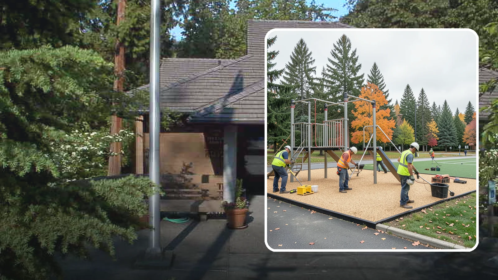 Engineered Wood Fiber Surfacing in Yarrow Point, King County, WA - Installation of engineered wood fiber surfacing meeting accessibility and impact-attenuation standards at economical cost.