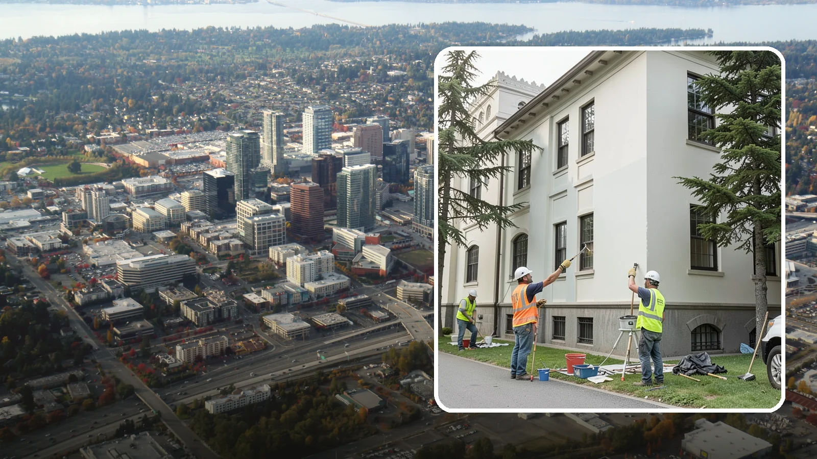 Exterior Painting in Bellevue, King County, WA - Professional exterior painting that protects and refreshes public buildings against Western Washington weather.