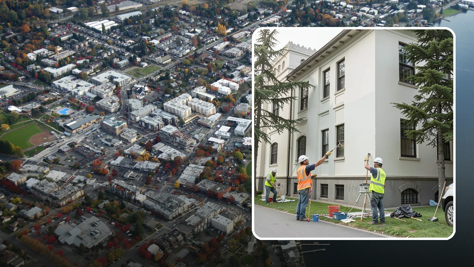 Exterior Painting in Kirkland, King County, WA - Professional exterior painting that protects and refreshes public buildings against Western Washington weather.