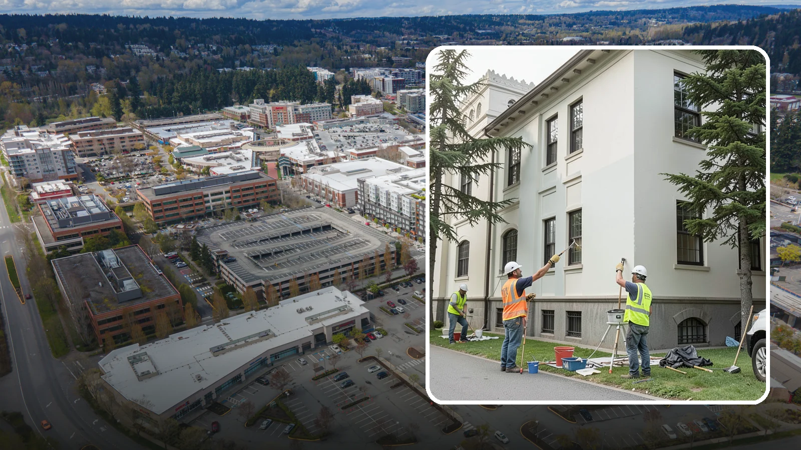 Exterior Painting in Redmond, King County, WA - Professional exterior painting that protects and refreshes public buildings against Western Washington weather.