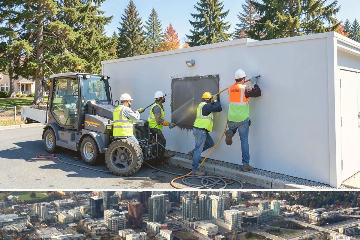 Facility Pressure Washing in Bellevue, King County, WA - Spring and early summer cleaning removes the moss and algae accumulated through the wet Northwest winter.